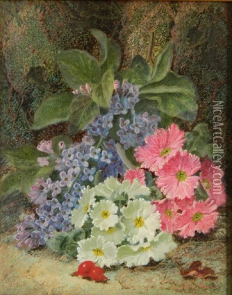 Flowers On A Mossy Bank Oil Painting - Oliver Clare