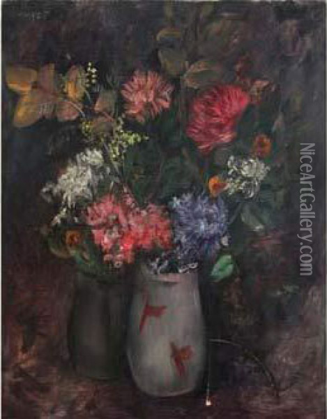 Bouquet De Fleurs Dans Un Vase. Oil Painting - Joachim Weingart