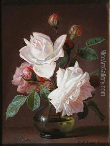 'blumenstuck', Roses In A Vase Oil Painting - Johann Friedrich Seupel
