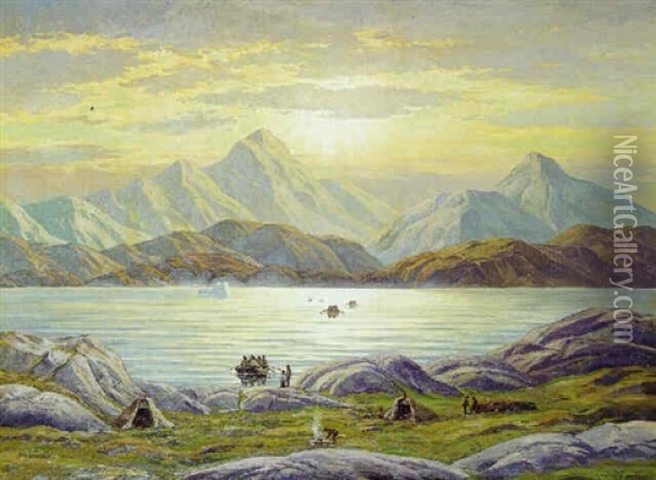 Sommerdag Ved En Gronlandsk Fjord Oil Painting - Emanuel A. Petersen
