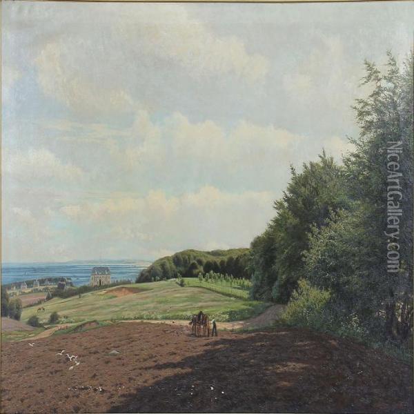 Landscape With A View Towards Marselisborg Castle In Denmark Oil Painting - Carl Milton Jensen