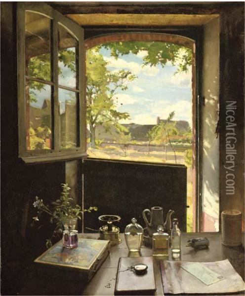 View Through A Window Oil Painting - Konstantin Andreevic Somov