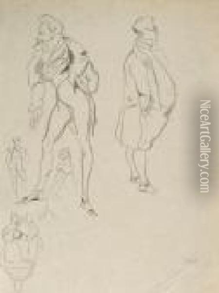 Etudes Pour Deux Hommes De Profil En Habit Et Deux Couples Dan Sant Oil Painting - Eugene Delacroix
