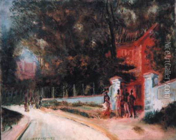 La Villa Rouge (1928) Oil Painting - Anatoli Arapoff