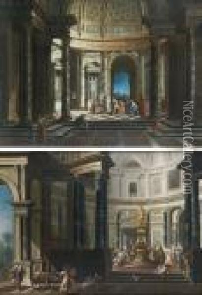 Scenes Antiques Dans Un Palais Oil Painting - Giovanni Niccolo Servandoni