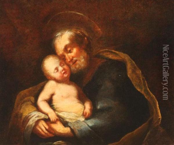 Saint Joseph With The Christ Child Oil Painting - Giuseppe Maria Crespi