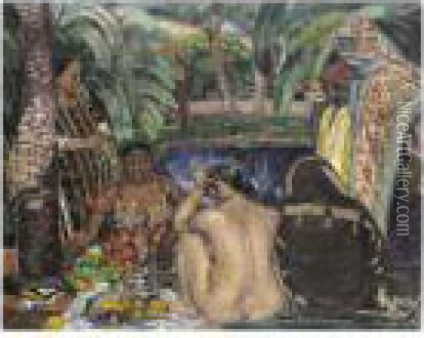 Huile Sur Toile Musique Dans 
L'oasis [a Charles Dufresne Oil On Canvas Musique Dans L'oasis Oil Painting - Charles Georges Dufresne