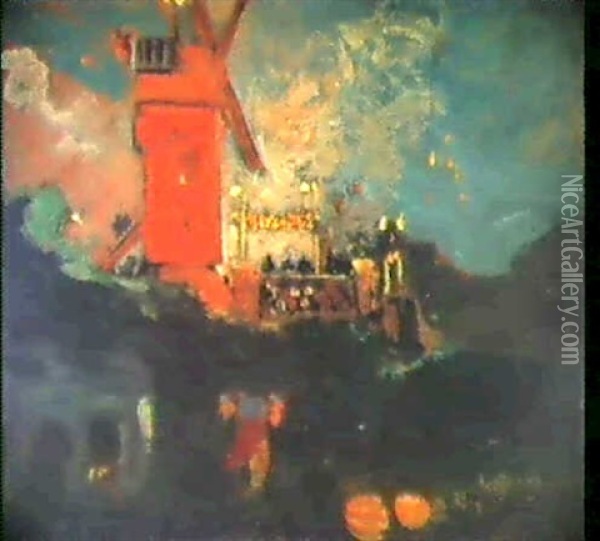 Le Moulin De La Galette Le 14 Juillet 1926 Oil Painting - Abraham Mintchine