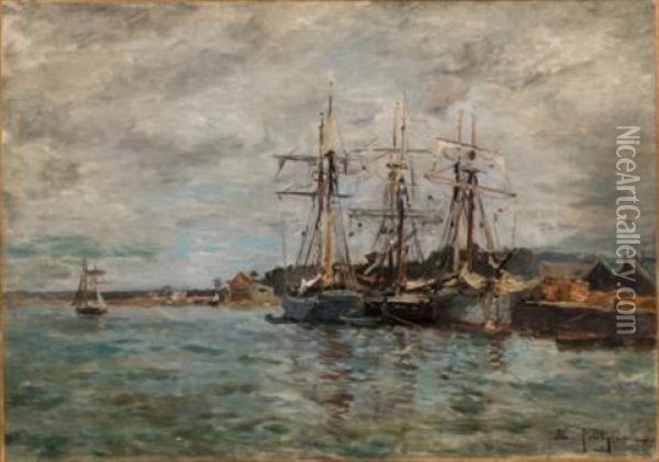 Les Voiliers Au Port Oil Painting - Edmond Marie Petitjean