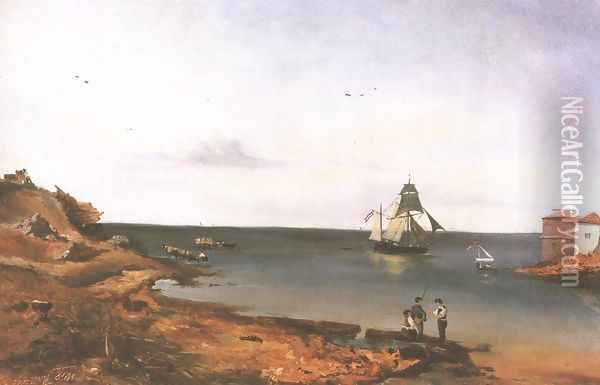 Landscape with Sea 1841 Oil Painting - Floris Romer