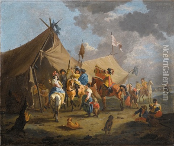 Ein Soldatenlager Oil Painting - Pieter van Bloemen