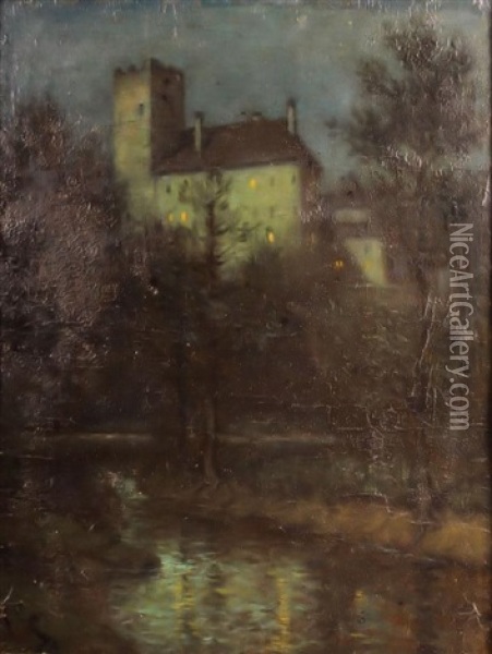 Evening Lights Along River Oil Painting - Ernst Payer