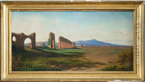 Veduta Della Campagna Romana Con L'acquedotto Appio Claudio Oil Painting - Consalvo Carelli