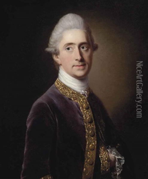 Portrait Of Henry David Erskine, 10th Earl Of Buchan (1710-1767), Half-length, In A Gold-embroidered Purple Coat Oil Painting - Francis Cotes