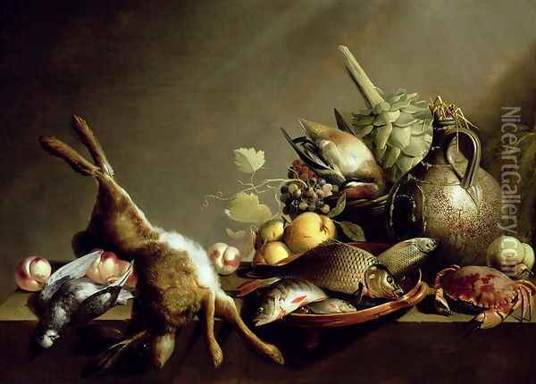 A Still Life with an Earthenware Jug and Hare Oil Painting - Harmen van Steenwyck