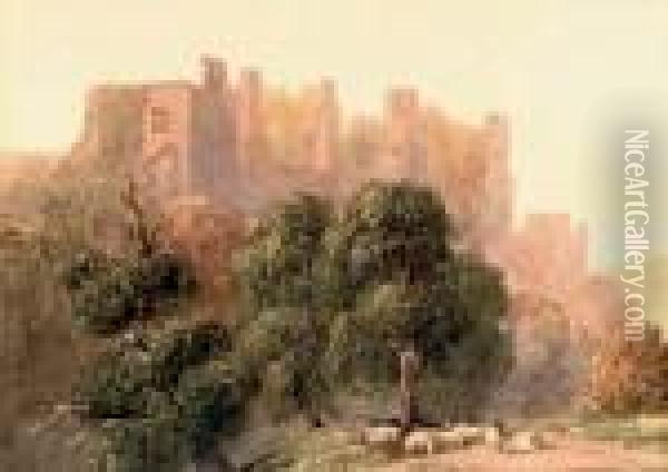 A Welsh Castle Oil Painting - David I Cox