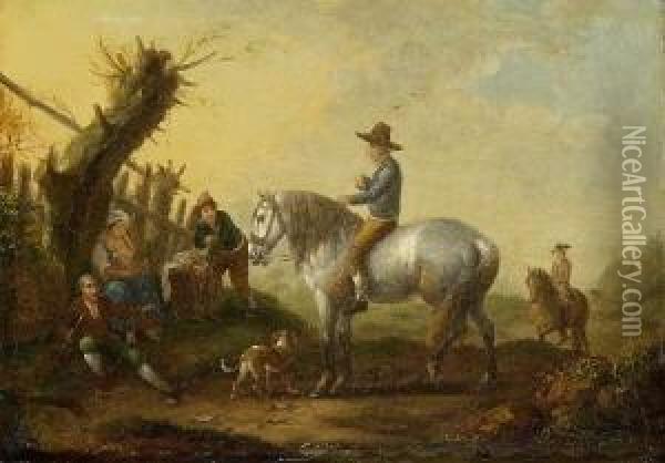 Rastende Bauernfamilie Und Zwei
 Reiter Oil Painting - Johann Georg Pforr