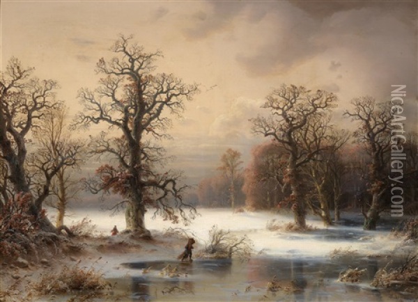 Grose Winterlandschaft Oil Painting - Carl Ludwig Scheins