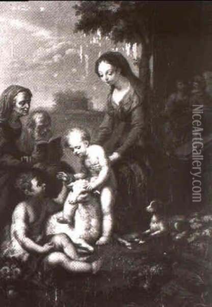 Die Madonna Mit Dem Kind, Dem Johannesknaben , Der Hl. Anna Und Joachim Oil Painting - Johann Nepomuk de LaCroce