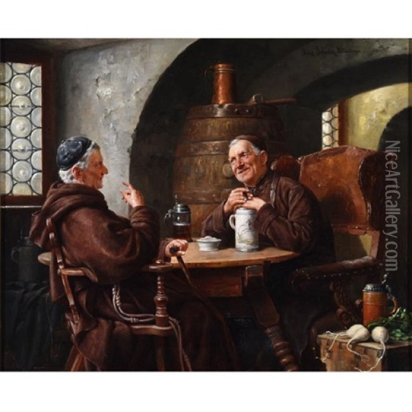 Monks At The Table Oil Painting - Max Scholz