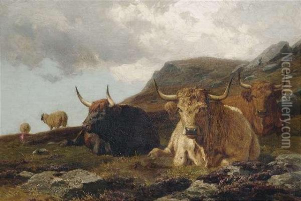 Highland Cattle Oil Painting - Alfred Grey