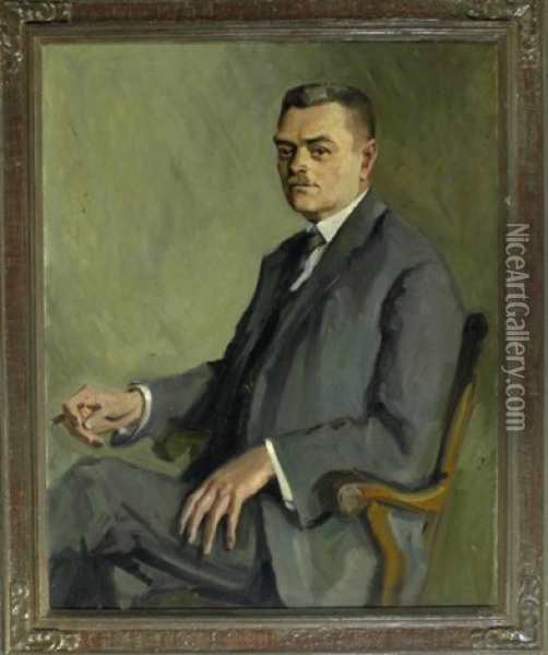 Portrait Des Sitzenden Malers Falkenberg Mit Zigarette Oil Painting - Hans (Johann Wilhelm) Olde