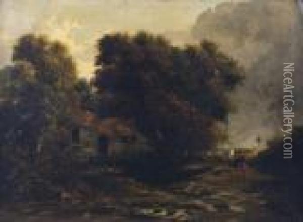 Landscape With Farm House Oil Painting - John Constable