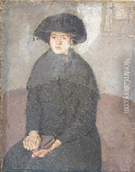 Girl Posing In A Hat With Tassels Oil Painting - Gwen John