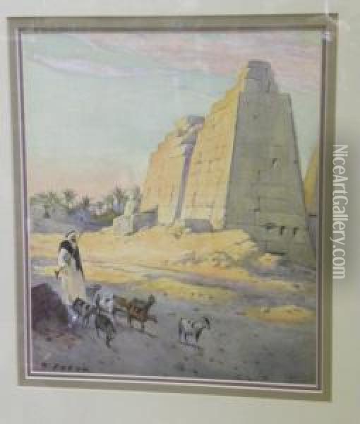 View Of The Temple At Karnak Oil Painting - Hugh Paton