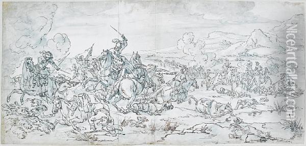 A Battle Scene Oil Painting - Adam Frans van der Meulen