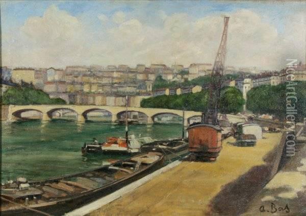 Steam Shovels Along The Seine Oil Painting - Adrien Bas
