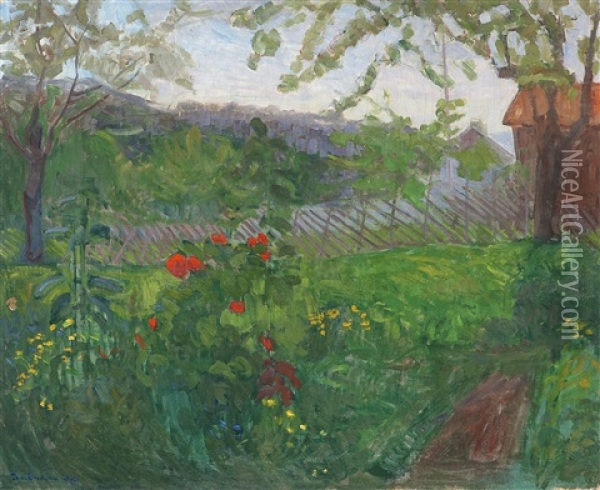 Garden With Flowers Oil Painting - Thorvald Erichsen