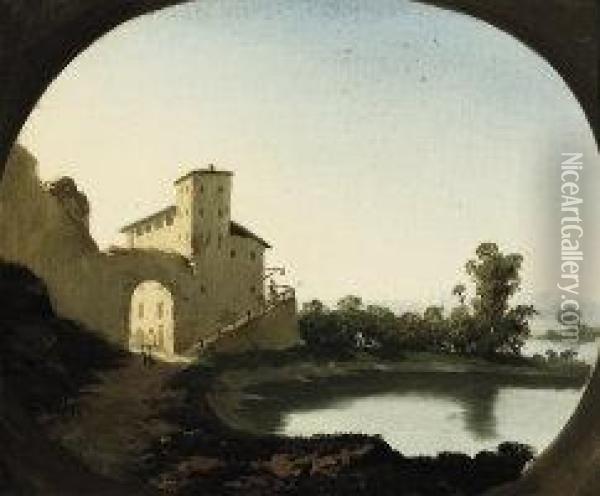 Paese Sul Lago 1861 Oil Painting - Giuseppe Falchetti