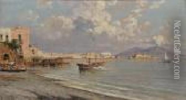Gulf Of Naples With Mount Vesuvius Oil Painting - Giuseppe Carelli