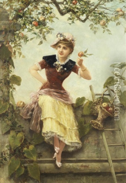 A Girl By An Apple Tree Oil Painting - Emile Eisman-Semenowsky