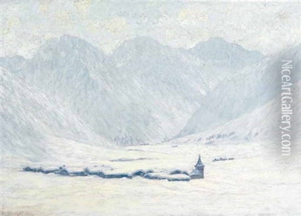 Davoser Winterlandschaft - Sertig Dorfli Oil Painting - Philipp Bauknecht