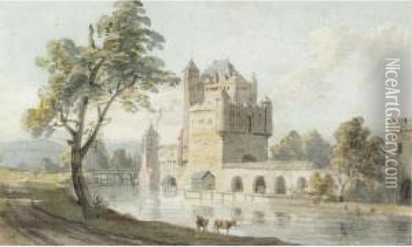 Castle By A River Oil Painting - Thomas Sandby