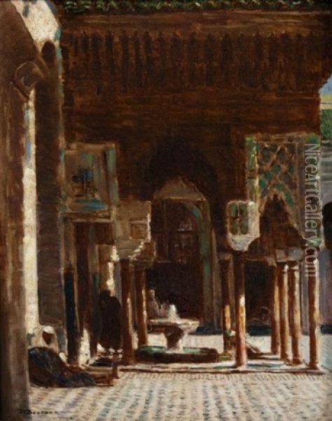 La Mosquee Karouiyne A Fes Oil Painting - Joseph Felix Bouchor