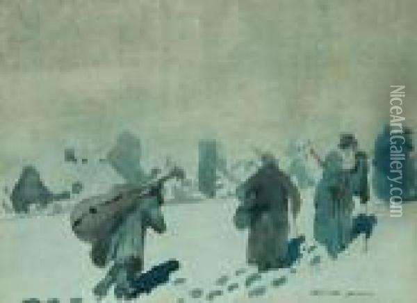 Musicians In The Snow Oil Painting - William Blamire Young