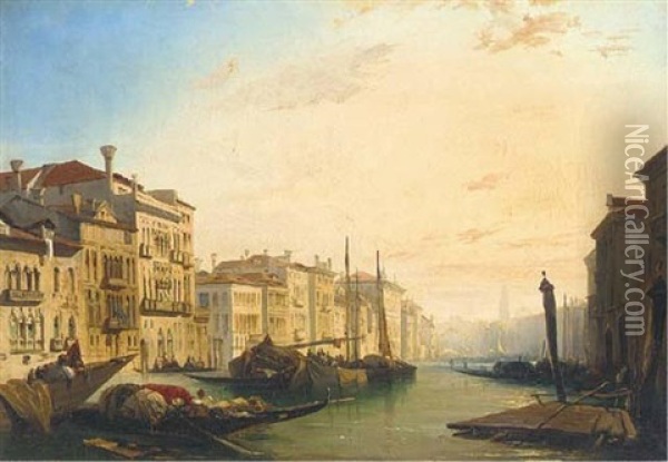 The Grand Canal, Venice, Looking Towards The Rialto Oil Painting - William Callow