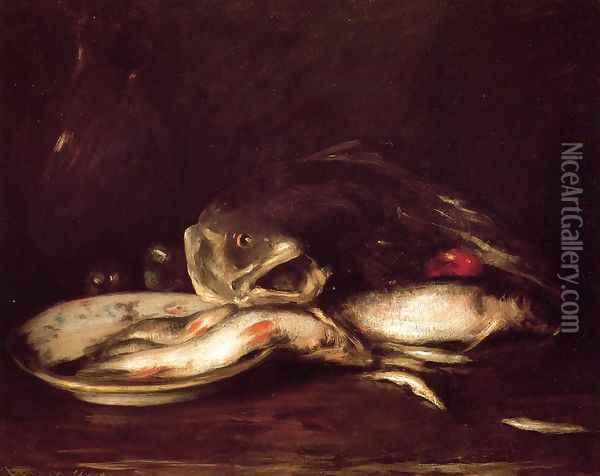 Still Llife with Fish and Plate Oil Painting - William Merritt Chase