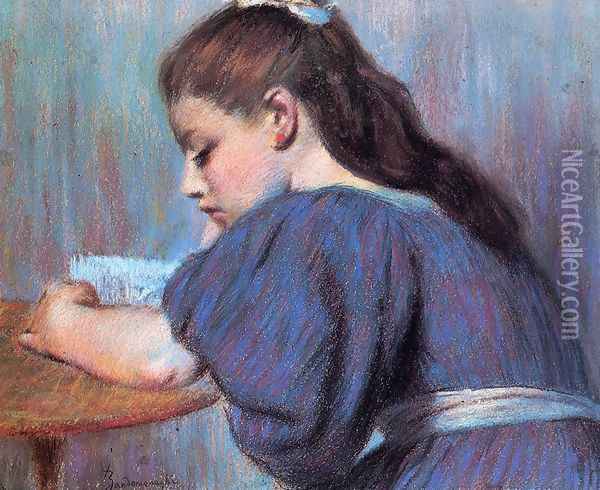 Young Girl Reading 2 Oil Painting - Federigo Zandomeneghi