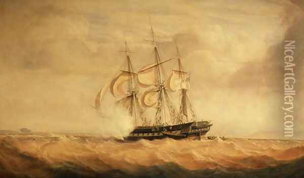 H.M.S. Pique, coming off the rocks on the coast of Labrador on October 23rd, 1830 Oil Painting - John Christian Schetky
