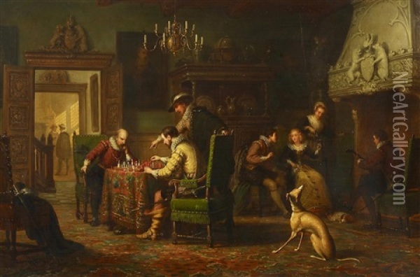 Die Schachpartie Oil Painting - Andries Scheerboom