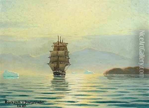 Barkskib I Davisstraede (barque In The Davis Strait) Oil Painting - Emanuel A. Petersen