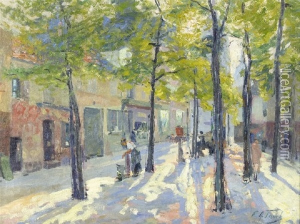 Street Scene, Possibly Paris Oil Painting - Elie Anatole Pavil
