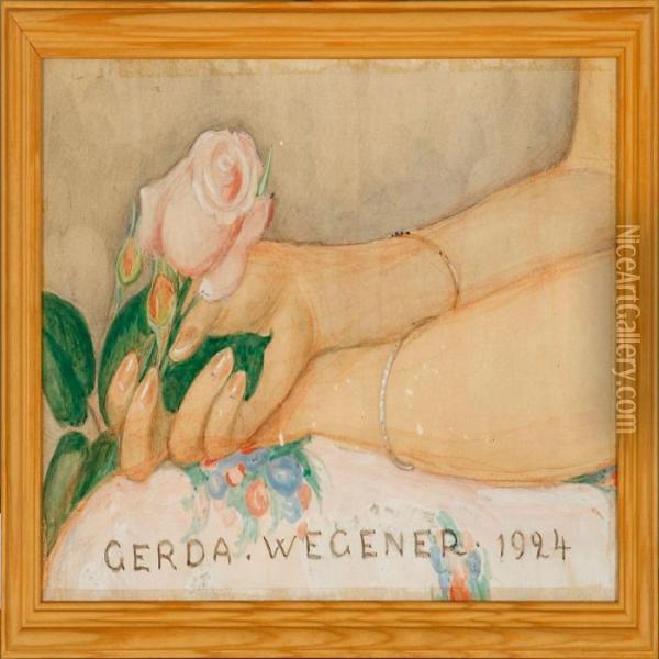 Female Hands Holding Arose Oil Painting - Gerda Wegener