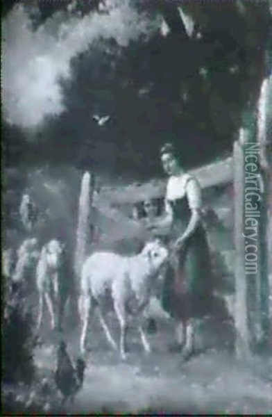 Feeding The Sheep Oil Painting - Samuel Lancaster Gerry