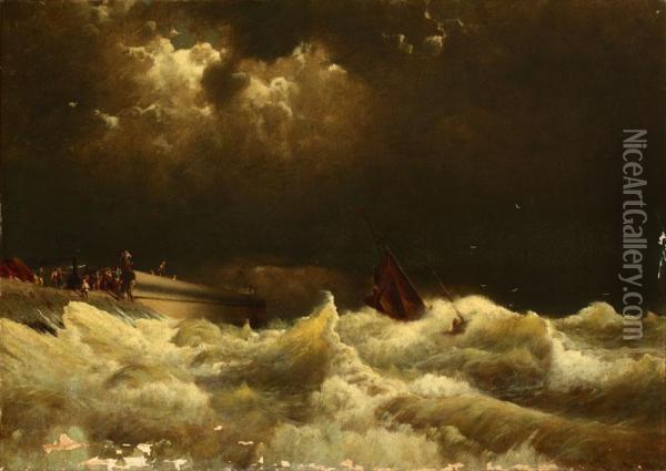 Ship Rescue, Admiralty Pier, Dover, England Oil Painting - James Fairman