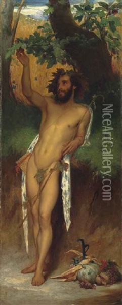 Pan 'o Thou, To Whom Broad Leaved Fig Trees Even Now Foredoom Their Ripen'd Fruitage' (keats, Endymion) Oil Painting - Lord Frederic Leighton